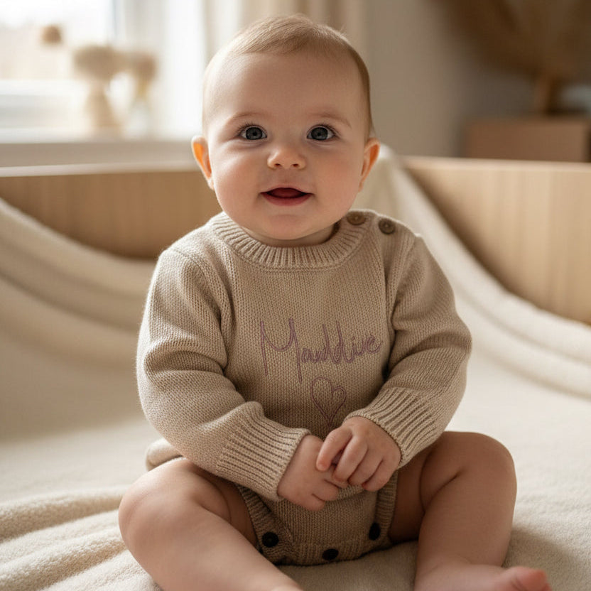 Personalised Knitted Baby Romper - Warm Ivory