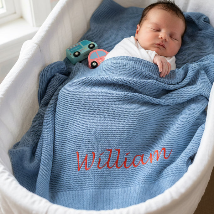Cotton Knitted Blanket  - Powder Blue