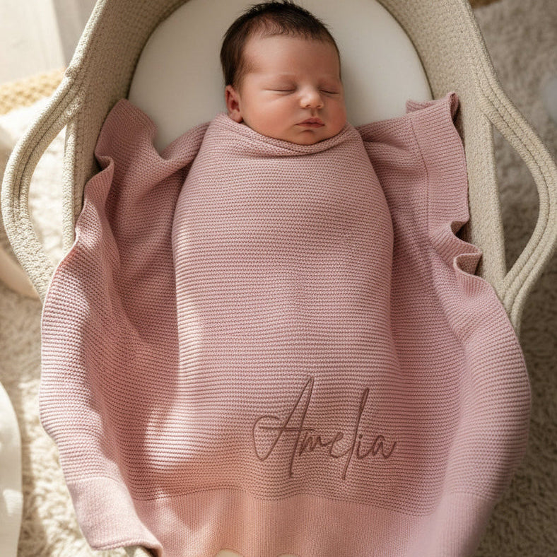 Cotton Knitted Blanket  - Dusty Rose