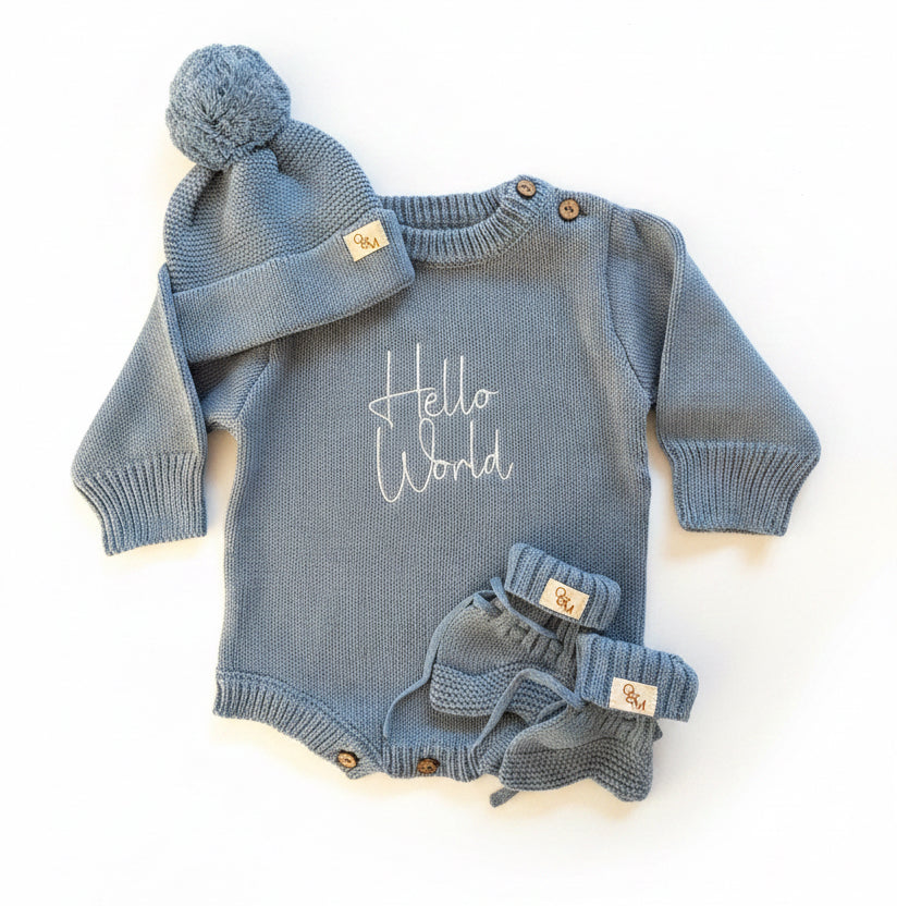 Personalised Knitted Baby Romper - Powder Blue