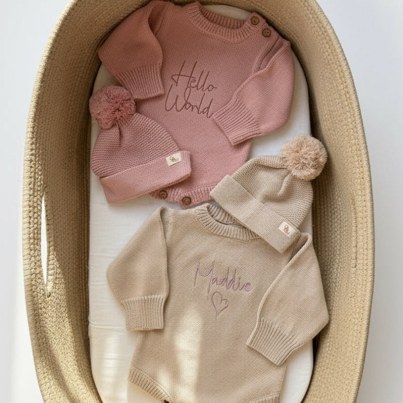 Personalised Knitted Baby Romper - Warm Ivory