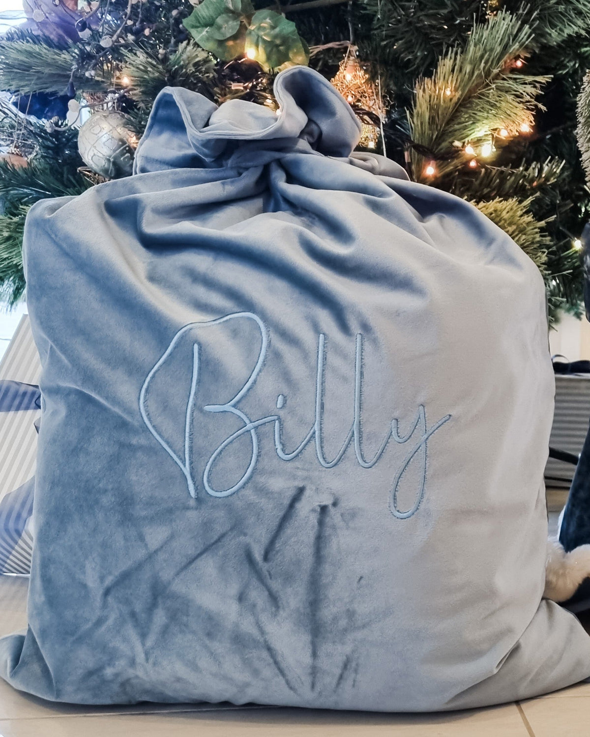Velvet Santa Sacks - Dusty Blue