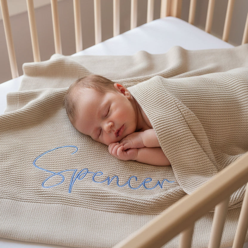 Cotton Knitted Blanket  - Warm Ivory