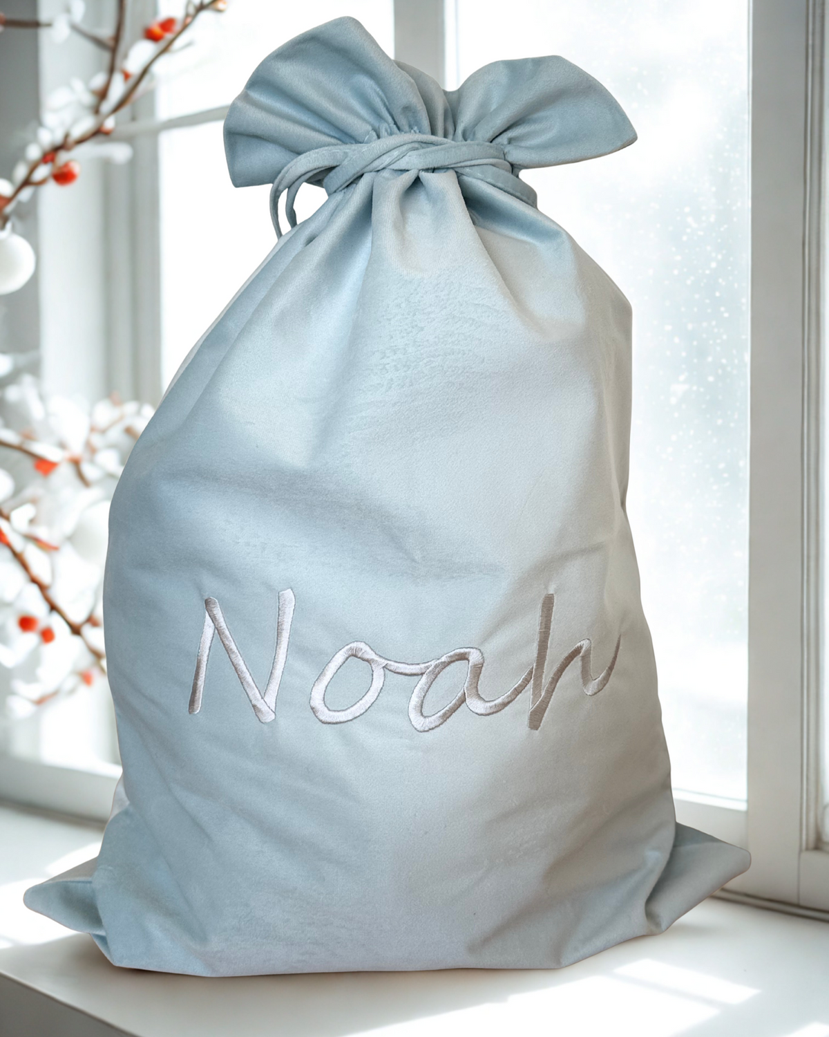 Velvet Santa Sacks - Light Blue