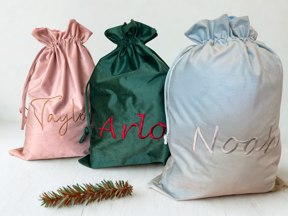 Velvet Santa Sacks - Light Blue