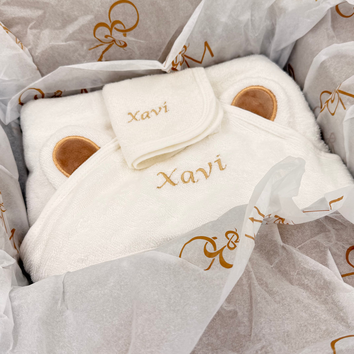 Personalised 100% Bamboo White Hooded Towel - Gold Ears