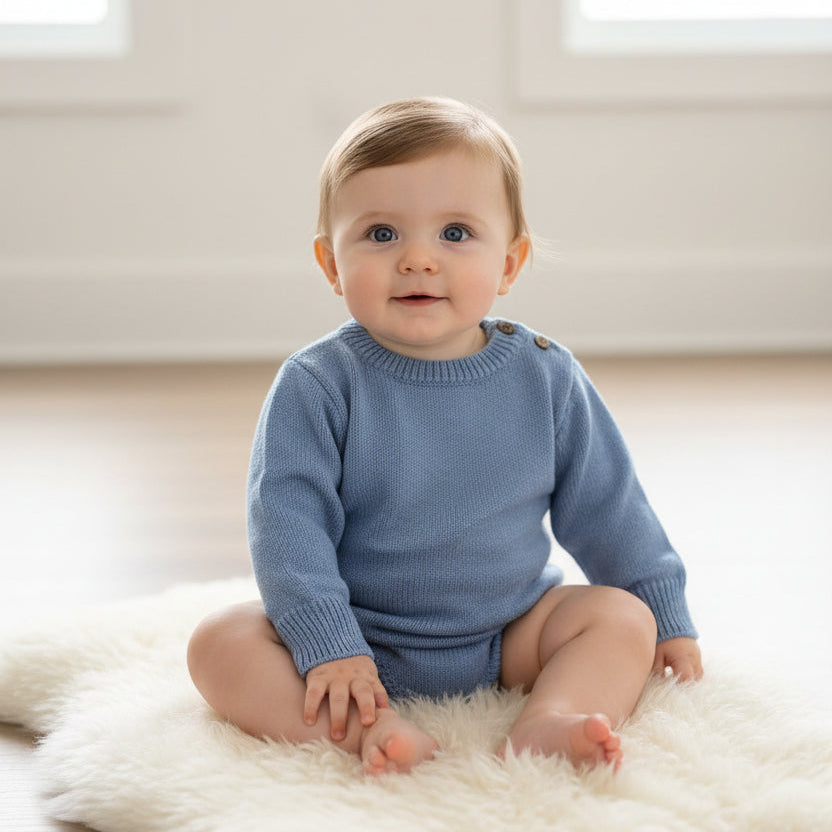 Personalised Knitted Baby Romper - Powder Blue