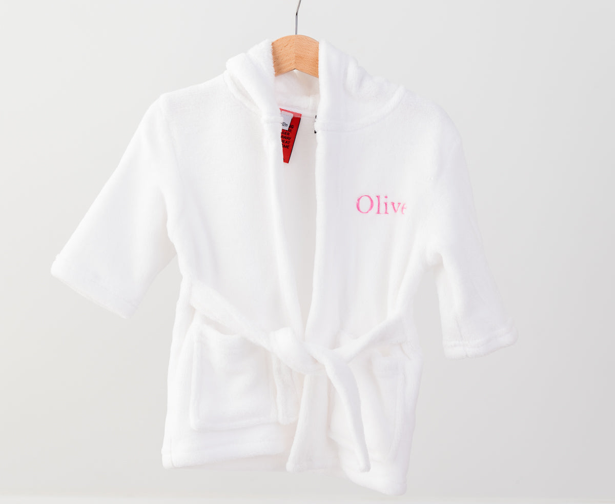 Embroidered Personalised Soft Baby White Dressing Gown Bath Robe Moon and  Back - Hoolaroo
